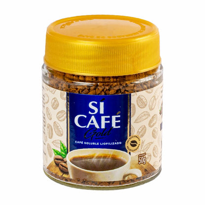 Café Gold instantáneo Sicafe con sabor suave y aroma tradicional.