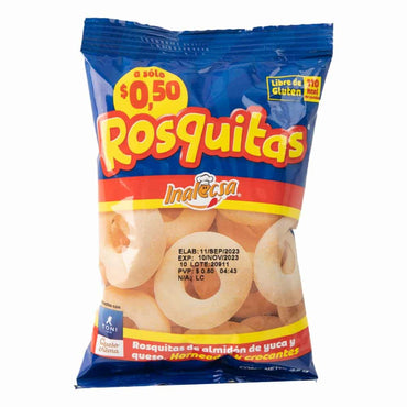 Rosquitas Inalecsa elaboradas con almidón de yuca ideales para snacks y acompañar bebidas.