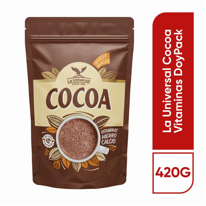 Cocoa La Universal en presentación doy pack ideal para bebidas y repostería.