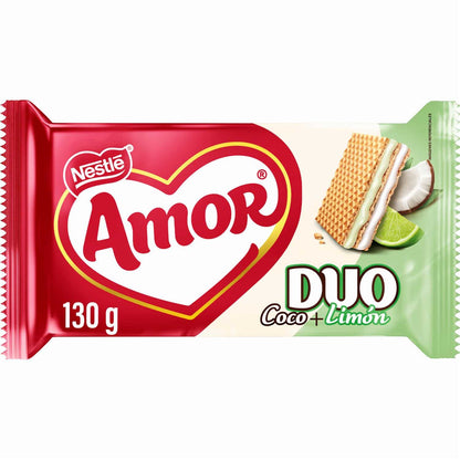 Wafer relleno con combinación tropical de coco y limón en textura ligera y crujiente.