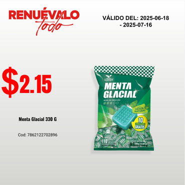 Caramelos Menta Glacial La Universal con refrescante sabor a menta.
