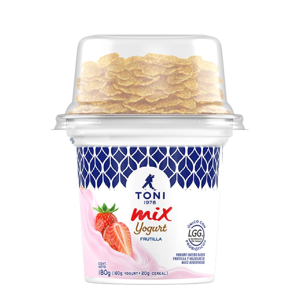 Yogurt Toni Mix con cereal y sabor fresa ideal para snacks y lunch.