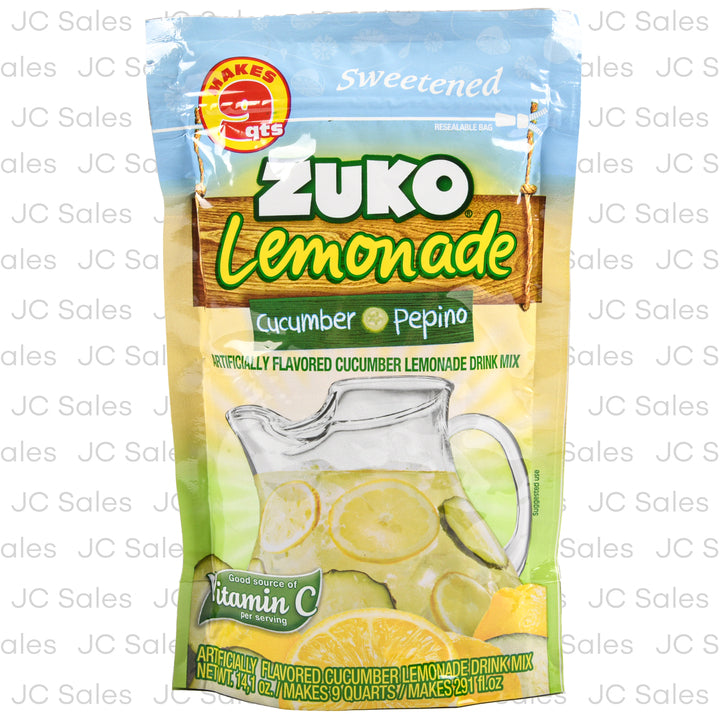 Mezcla en polvo Zuko sabor limonada con pepino para preparar bebidas refrescantes y ligeras.