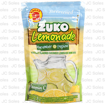 Mezcla en polvo Zuko sabor limonada con pepino para preparar bebidas refrescantes y ligeras.