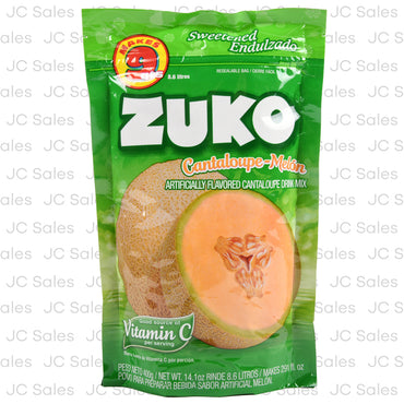 Mezcla en polvo Zuko sabor melón para preparar bebidas dulces y refrescantes.