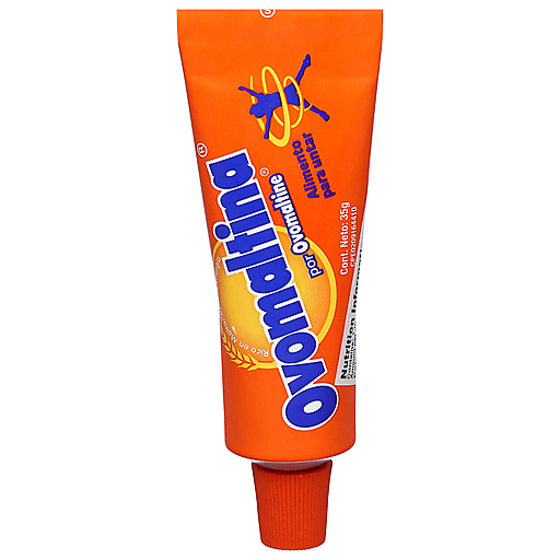 Crema de chocolate Ovomaltina en práctico tubo individual listo para disfrutar.