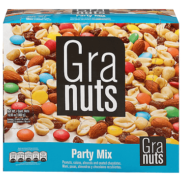 Mezcla Fiesta Granuts con variedad de ingredientes para disfrutar como snack en cualquier ocasión.