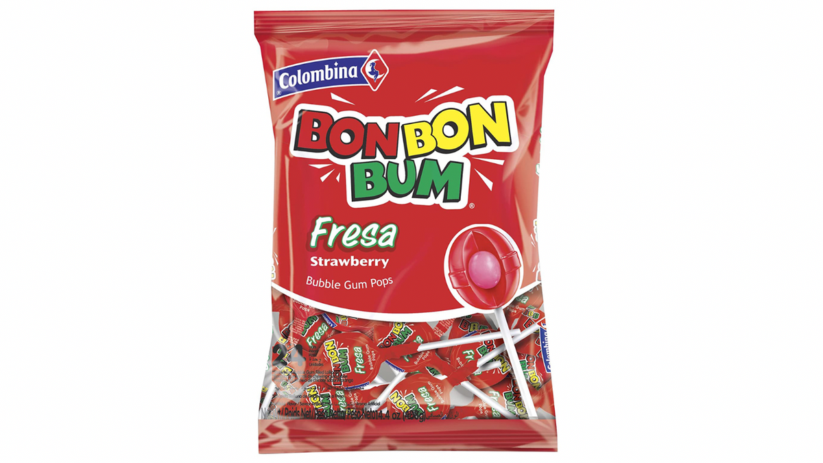 Caramelos masticables Colombina Bon Bon Bum sabor fresa en presentación para compartir y consumo diario.