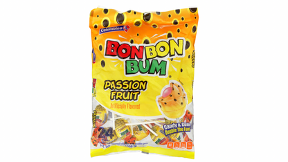 Caramelos masticables Colombina Bon Bon Bum sabor maracuyá con sabor tropical y textura suave.