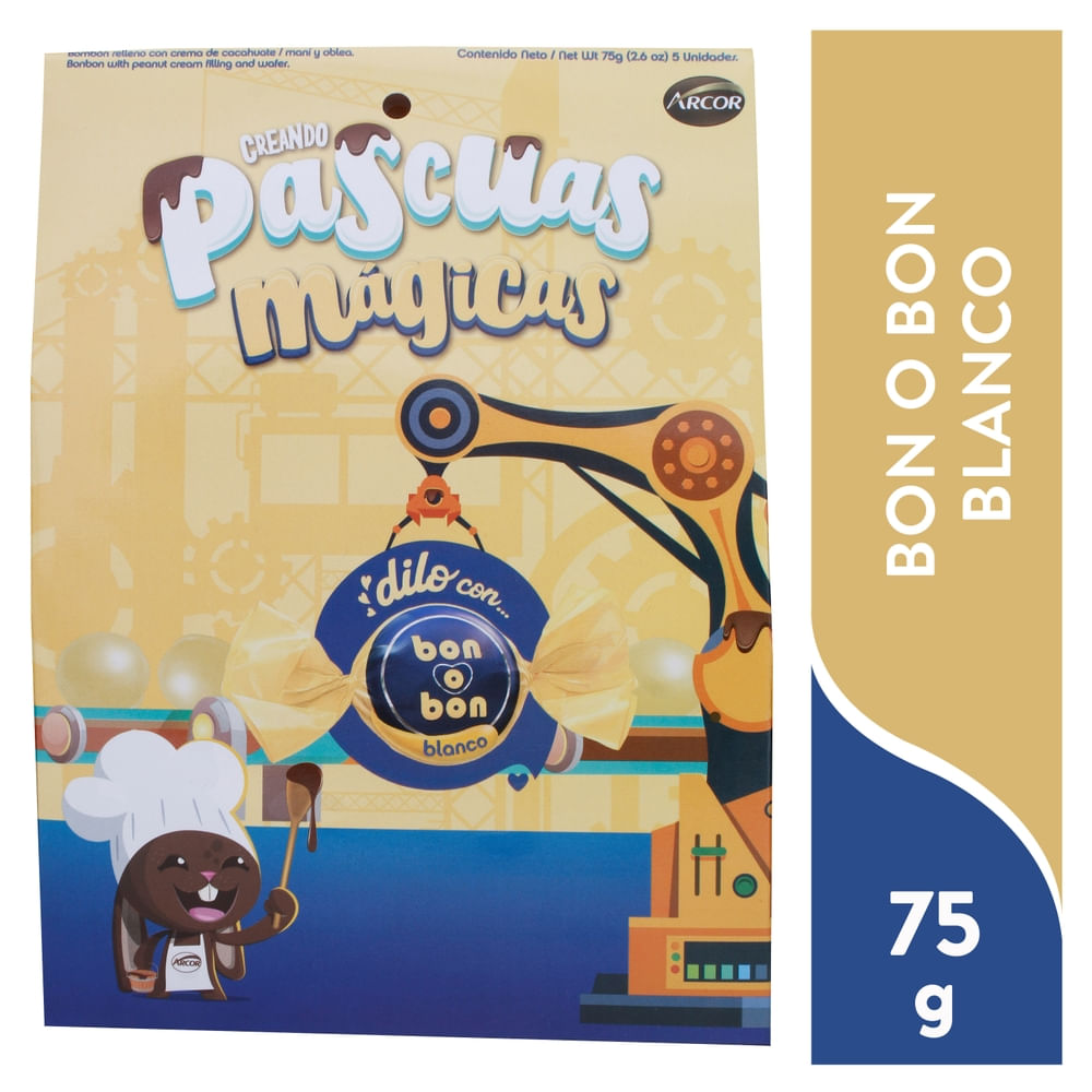 Bon o Bon de chocolate blanco con relleno suave y dulce sabor.