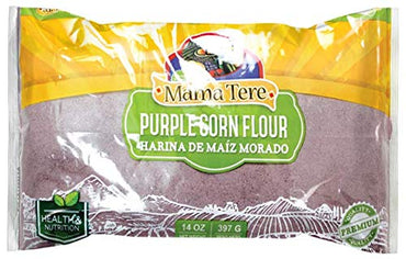 Harina de maíz morado perfecta para bebidas y postres tradicionales andinos.