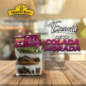 Mix de especias para colada morada Mama Tere con sabor tradicional.