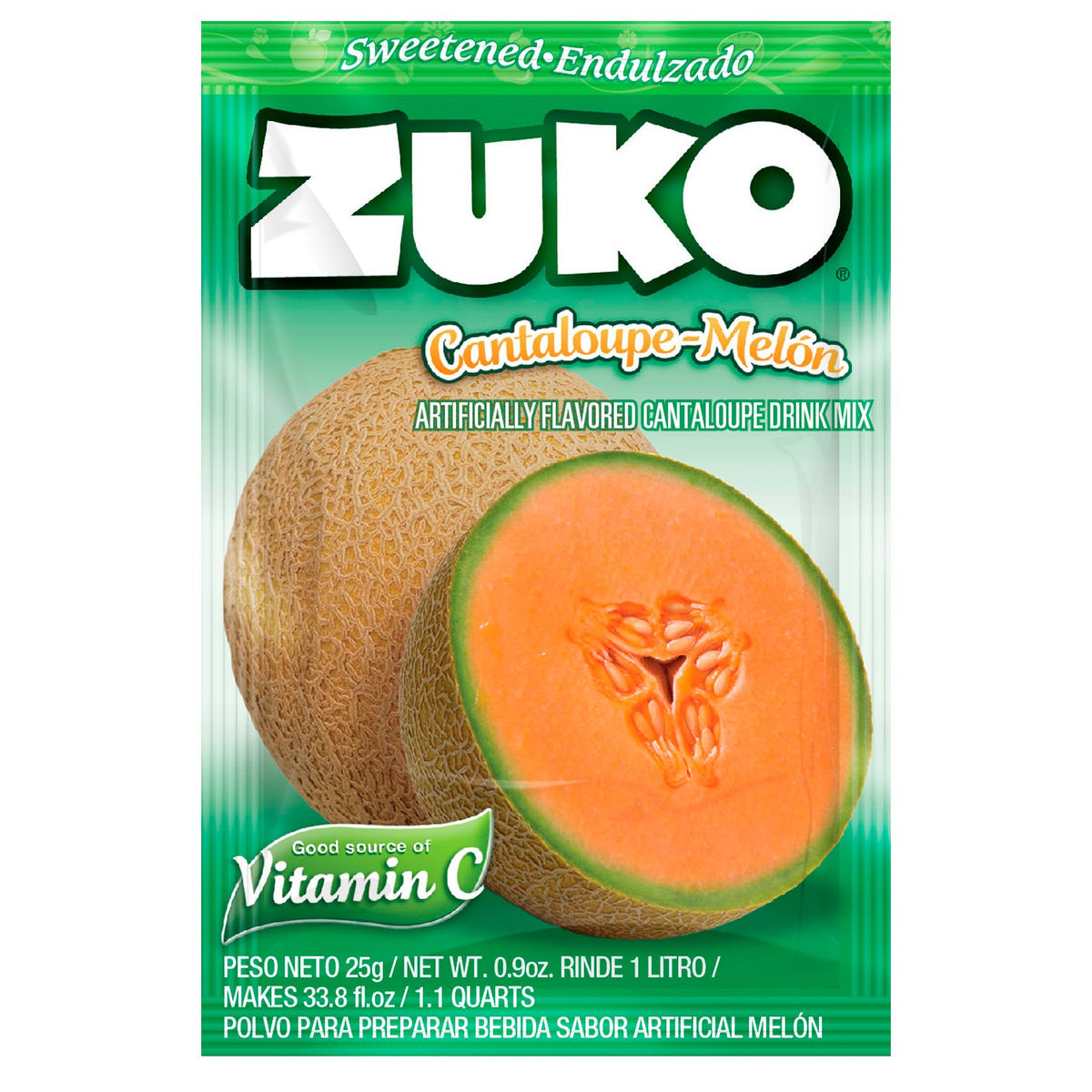 Mezcla individual Zuko sabor melón para preparar bebidas dulces y refrescantes.