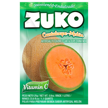 Mezcla individual Zuko sabor melón para preparar bebidas dulces y refrescantes.