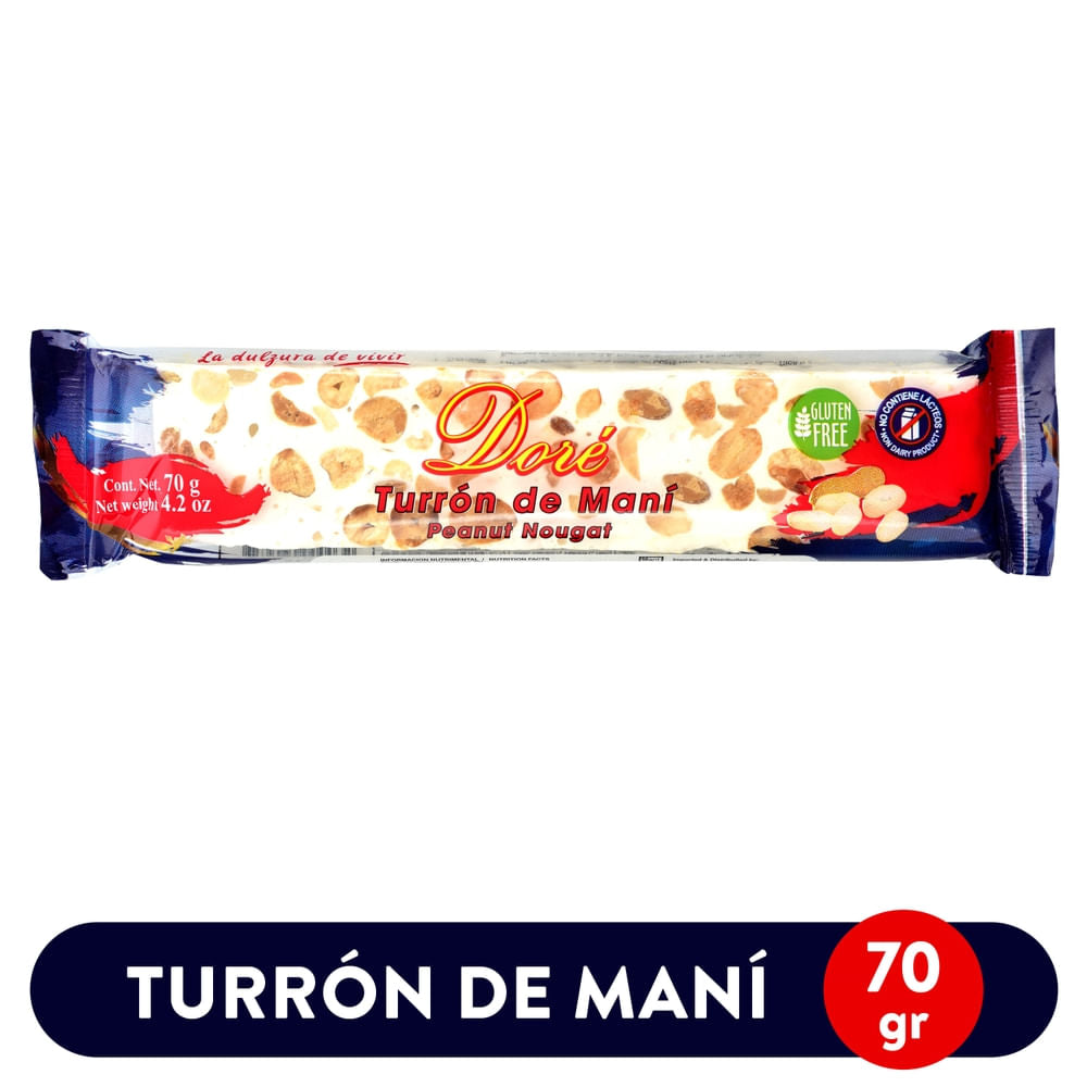Turrón de maní Doré con textura suave y sabor tradicional dulce.