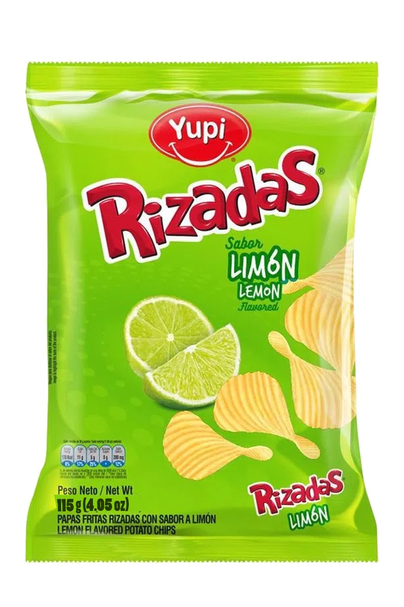 Papas rizadas Yupi sabor limón con textura crujiente y sabor cítrico refrescante.