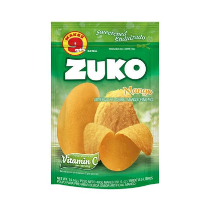 Mezcla en polvo Zuko sabor mango para preparar bebidas tropicales con excelente sabor.