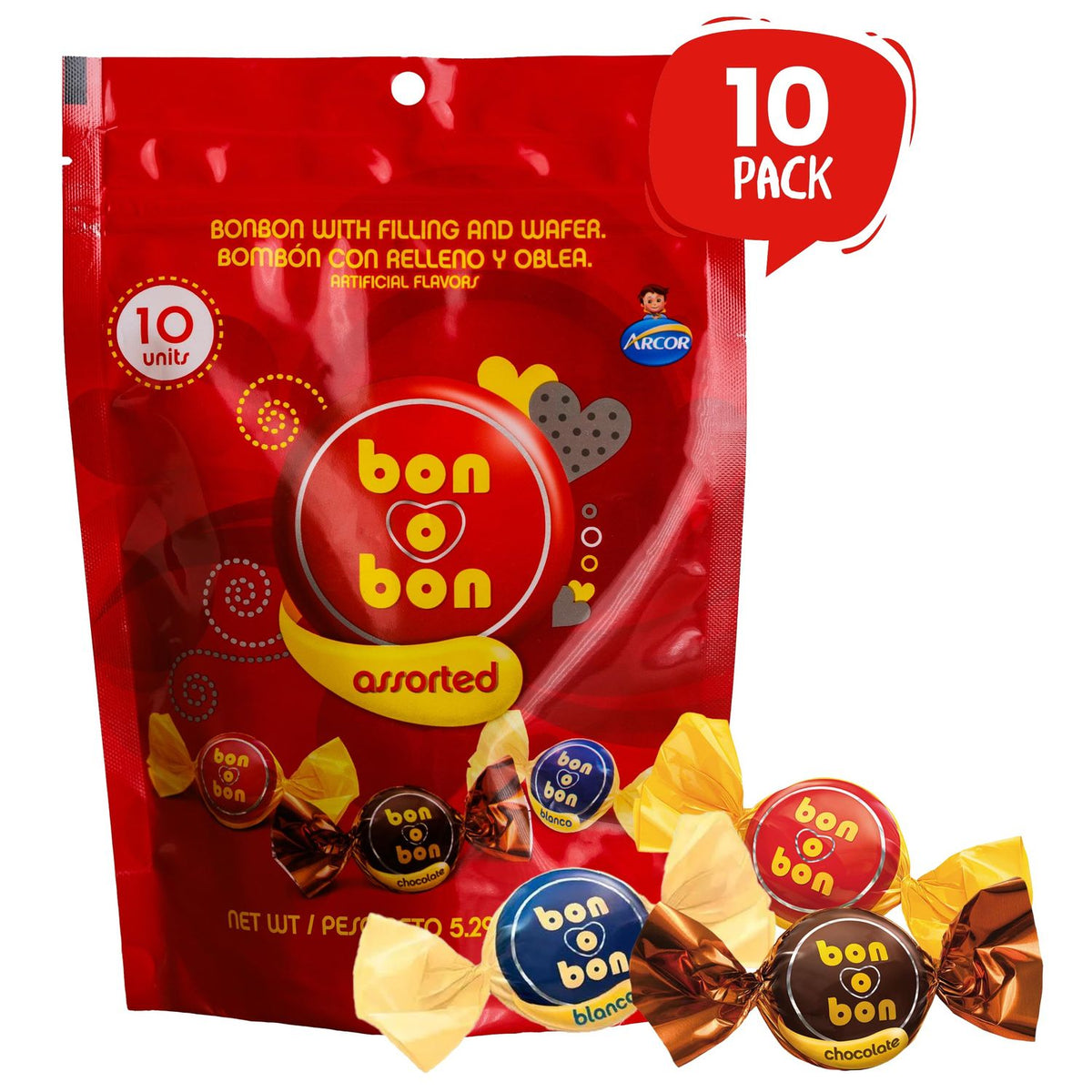 Mix surtido de chocolates Bon o Bon en práctica presentación doypack.