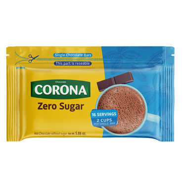 Chocolate Corona sin azúcar en porciones individuales para preparar bebidas calientes con menos azúcar.