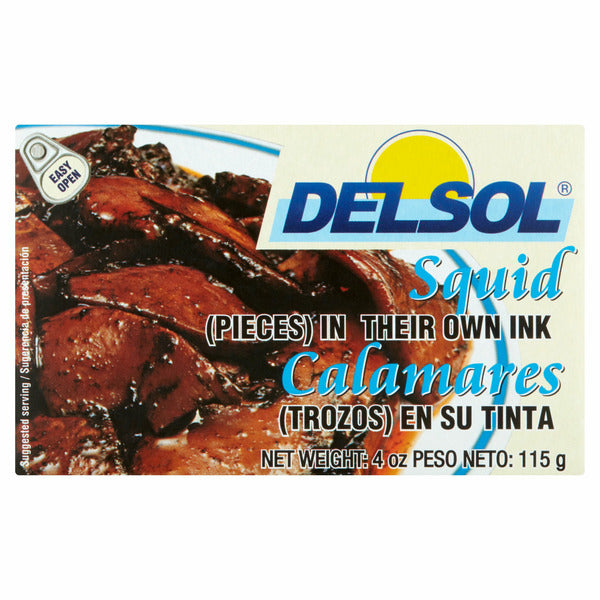 Calamar Del Sol en su tinta preparado al estilo tradicional ideal para tapas y recetas mediterráneas.