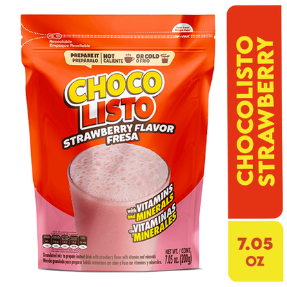 ChocoListo sabor fresa para leche, ideal para preparar bebidas saborizadas con vitaminas y minerales.