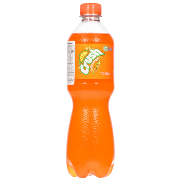 Refresco Crush sabor naranja en botella PET ideal para consumo individual y comidas.