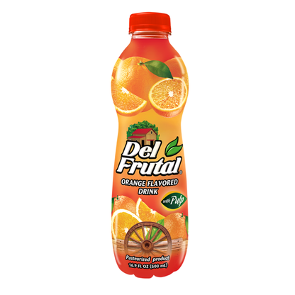 Jugo Del Frutal sabor naranja en botella PET ideal para consumo diario y comidas.