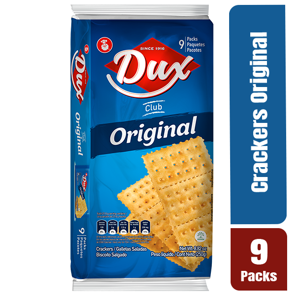 Crackers Club Original Dux con textura crujiente ideales para acompañar comidas y snacks.