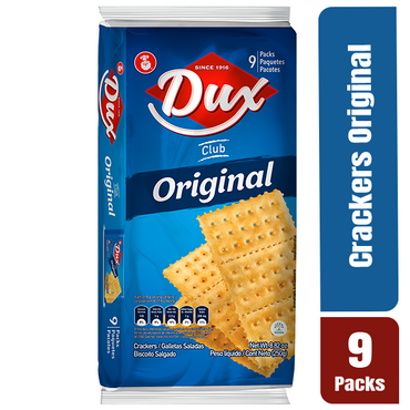 Crackers Club Original Dux con textura crujiente ideales para acompañar comidas y snacks.