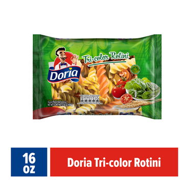 Pasta Rotini Tricolor Doria ideal para ensaladas y recetas coloridas.