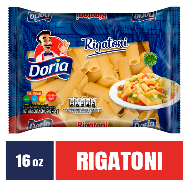 Pasta Rigatoni Doria ideal para recetas con salsas abundantes y horneados.