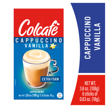 Cappuccino Vainilla Colcafé con suave sabor a vainilla y el auténtico aroma del café colombiano.
