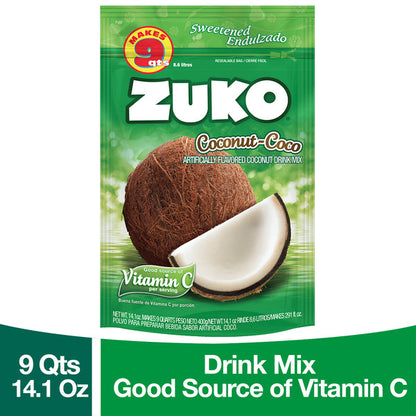Mezcla en polvo Zuko sabor coco para preparar bebidas cremosas y tropicales.