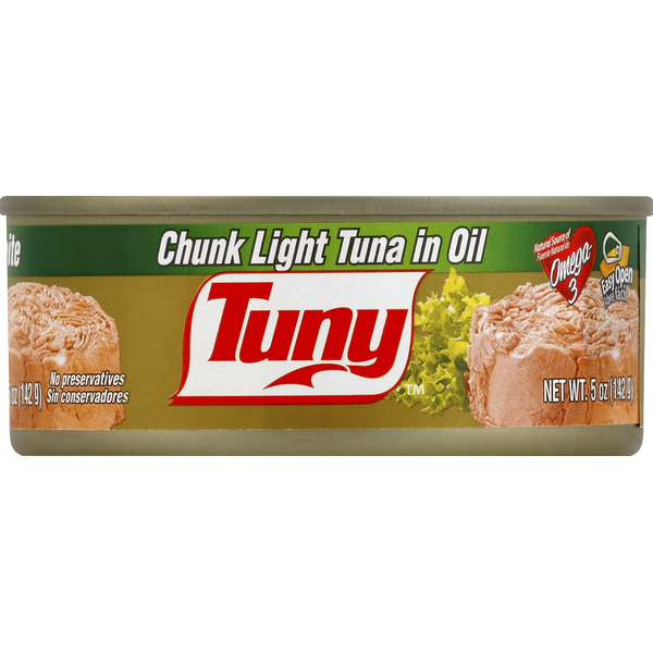 Atún Tuny en aceite vegetal en presentación de 5 oz ideal para ensaladas, sándwiches y recetas rápidas.