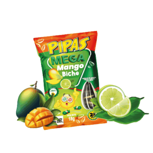 Semillas de girasol Hispanamur sabor mango biche ideales para snacks con toque ácido.