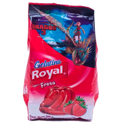 Gelatina sabor fresa Royal ideal para preparar postres rápidos y deliciosos.