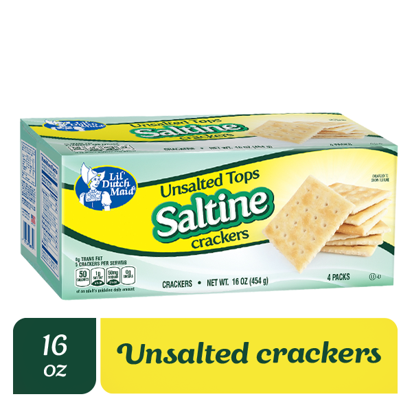 Galletas Saltines sin sal Lil Dutch Maid ideales para dietas bajas en sodio.