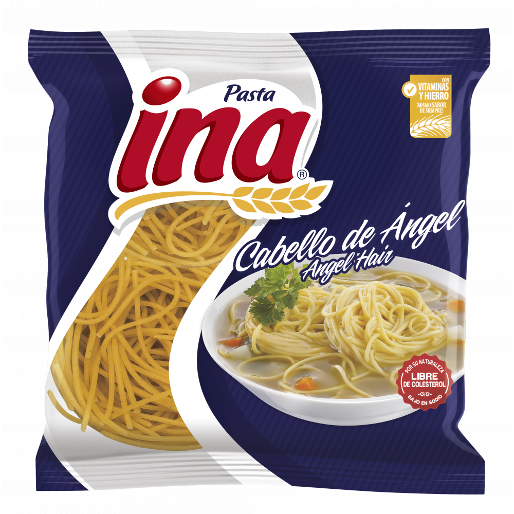 Pasta angel hair fina y ligera para recetas italianas.