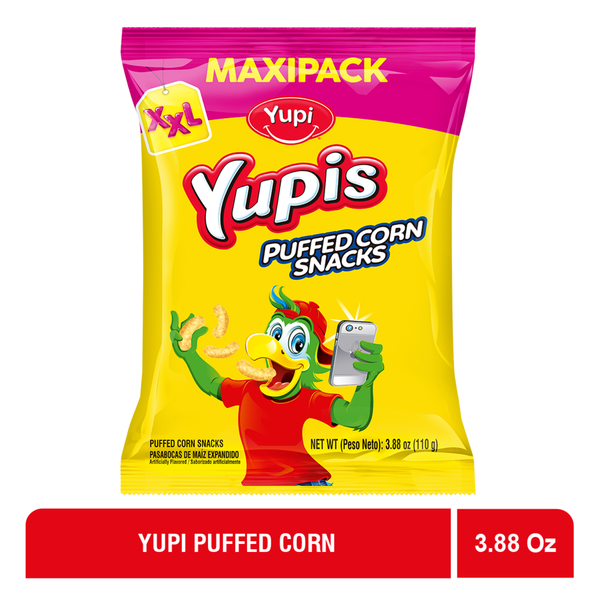 Snack de maíz inflado Yupi con textura ligera y crujiente, ideal para compartir.
