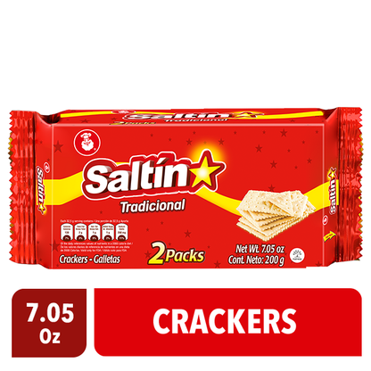 Galletas Saltín Dux con textura ligera y crujiente, ideales para acompañar quesos, sopas y snacks.