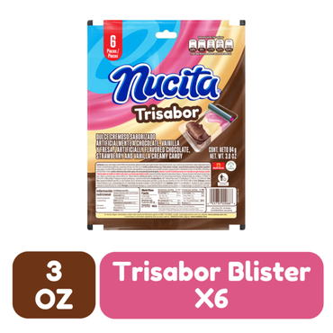 Nucita Trisabor con tres sabores en presentación práctica para consumo individual.