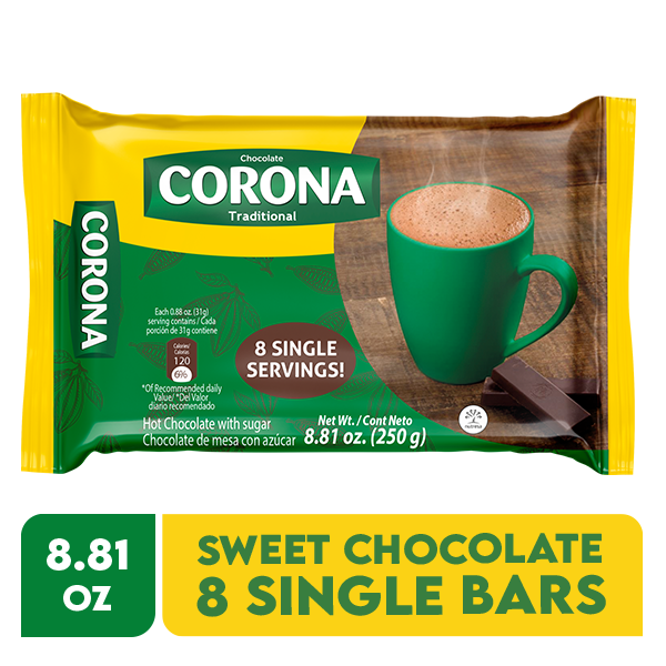 Chocolate dulce Corona ideal para repostería, postres, bebidas y recetas tradicionales.