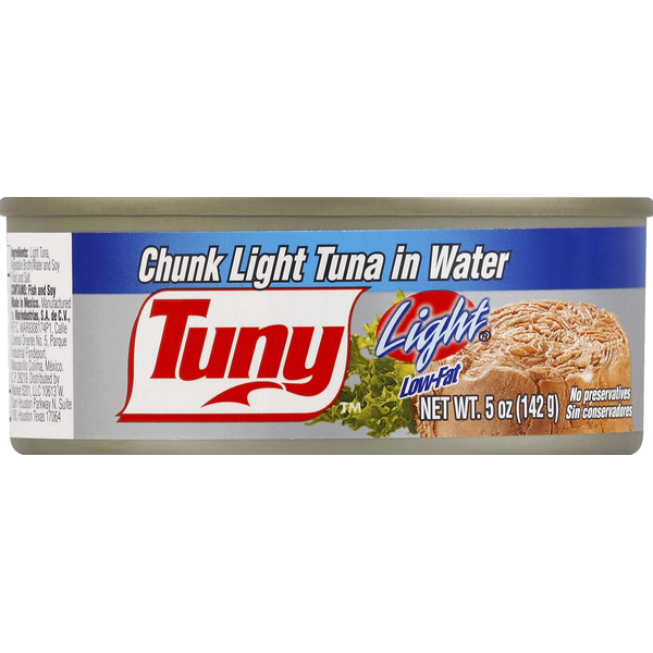 Atún Tuny en agua en presentación de 5 oz ideal para comidas ligeras y preparaciones prácticas.