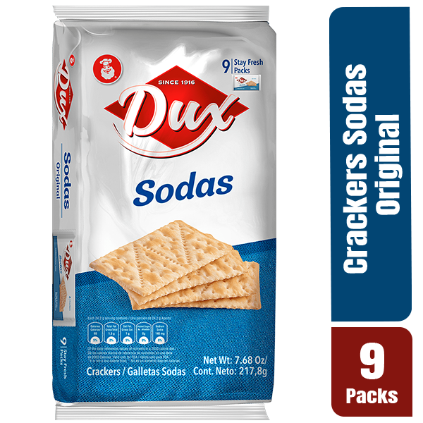 Galletas Soda Dux ideales para acompañar quesos, sopas y comidas ligeras.
