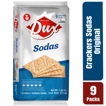 Galletas Soda Dux ideales para acompañar quesos, sopas y comidas ligeras.