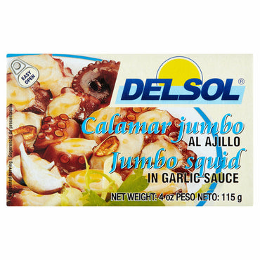 Calamar jumbo Del Sol en salsa de ajo ideal para tapas y recetas mediterráneas.