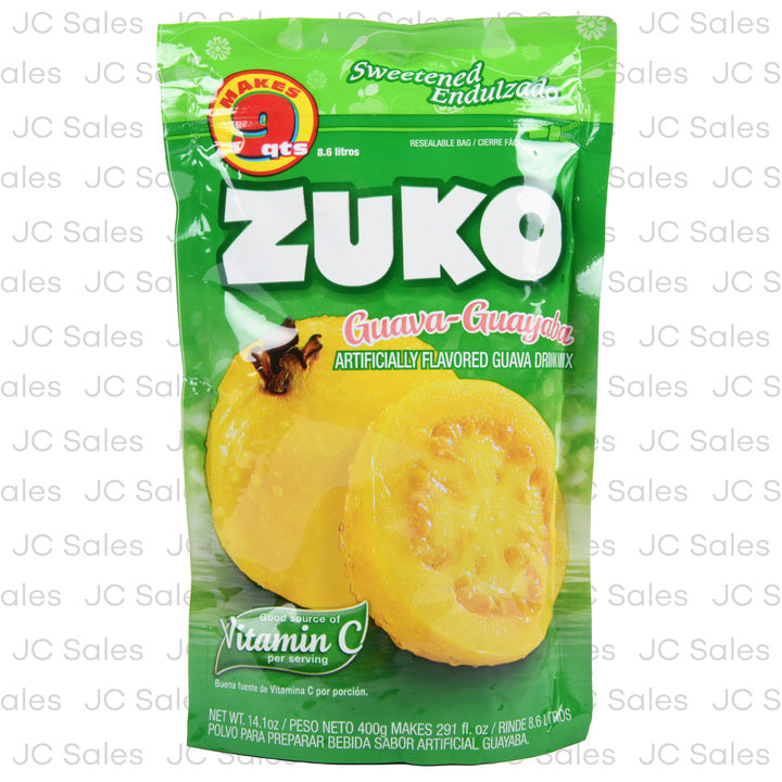 Mezcla en polvo Zuko sabor guayaba para preparar bebidas tropicales tradicionales.