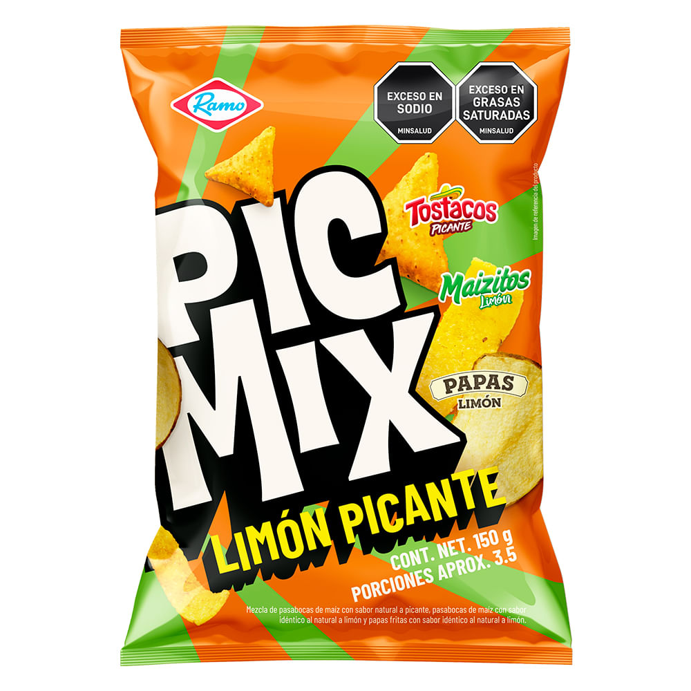 Mezcla de snacks Ramo PicMix sabor limón picante con textura crujiente ideal para compartir.