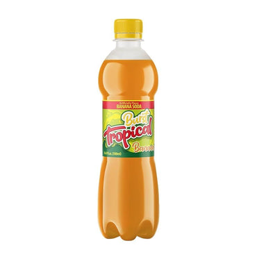 Refresco Tropical sabor banana en botella de vidrio ideal para acompañar comidas y snacks.