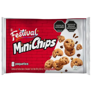 Galletas Mini Chips con deliciosas chispas de chocolate, ideales para meriendas y snacks.